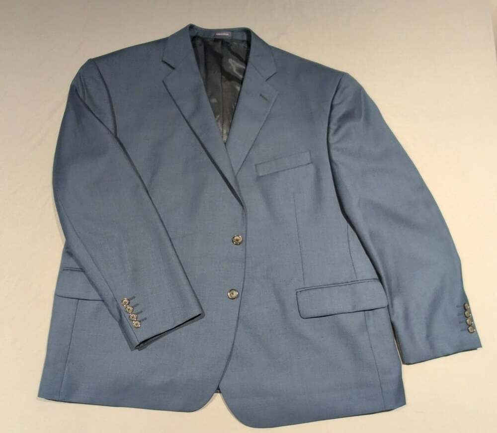 Stafford Big and Tall Travel Wool Blend Suit Jacket Sport Coat Blue Size 52 BSho